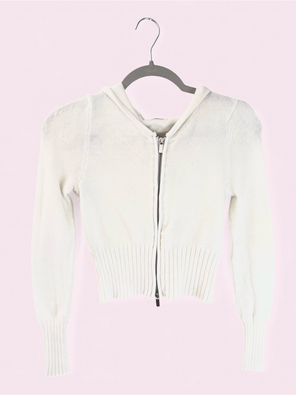 Cotton On White Zip-Up Hooded Knit Sweater